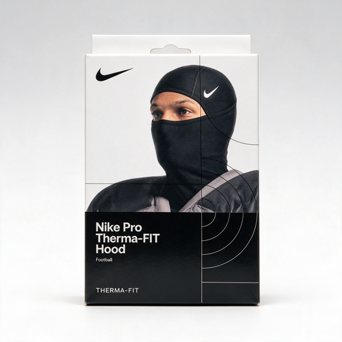 Nike Pro Football Hood in black, front view in retail packaging